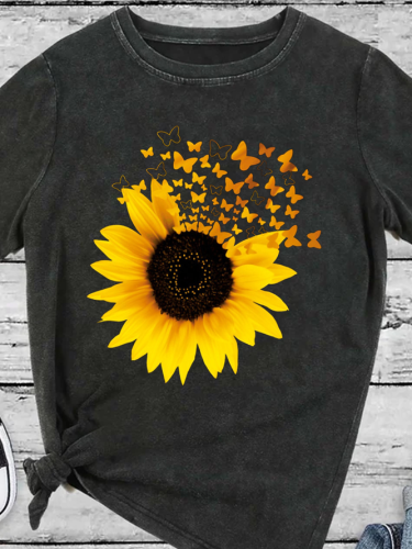 Butterfly Sunflower Women's Short Sleeve T-Shirt